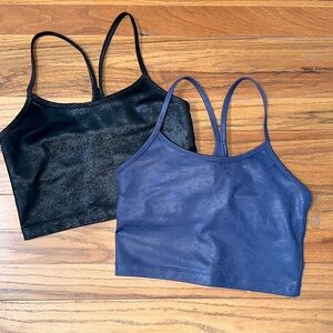 OFFLINE by Aerie Metallic Faux Leather Set of 2 Workout Tops 🖤💙 Women’s XS